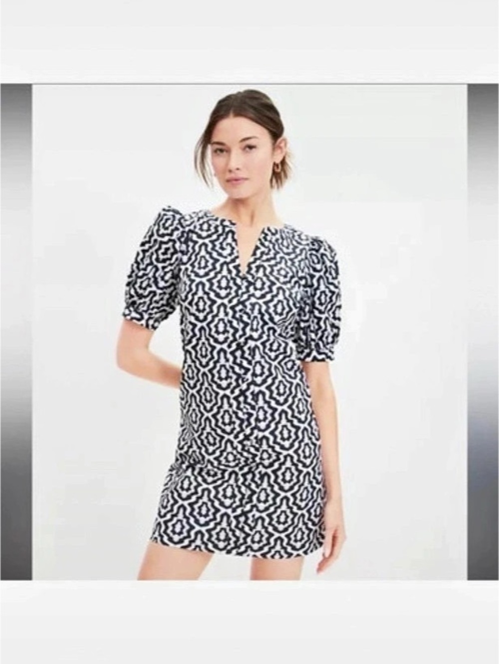 J.Crew Button-Front Puff-Sleeve Mini Dress Black & White